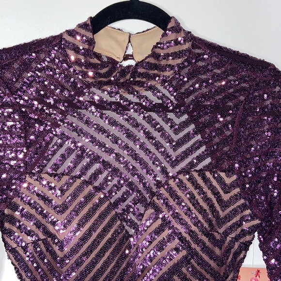 NWT Purple Sequin Stripe Open Back Dress Size S - Picture 3 of 17